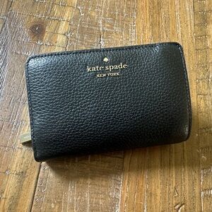 Kate Spade Black Textured Wallet with Gold Logo